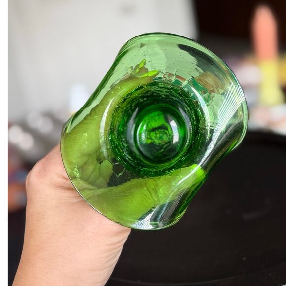 Vintage Crackle Glass Hat Vase – Emerald Green - Picture 6 of 7